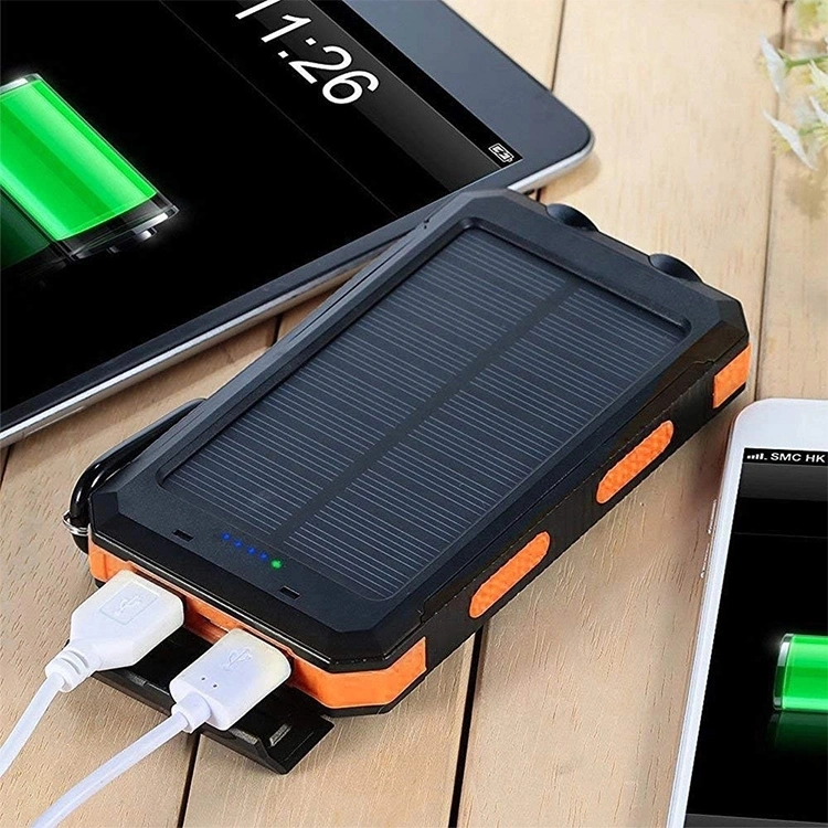 Waterproof Solar Power Bank 8000mAh Mobile Charger Portable Battery with LED Torch and Compass