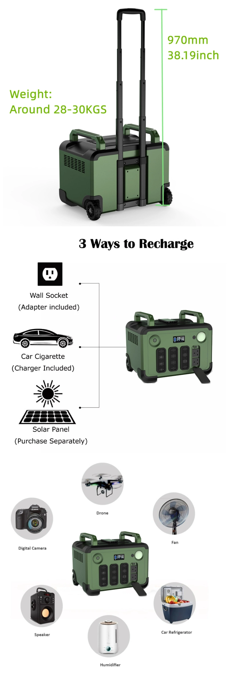 2000W 3000W Multifunctional Portable Solar Generator AC DC Lithium LFP Battery Fast Charge Power Supply Mobile Power Bank